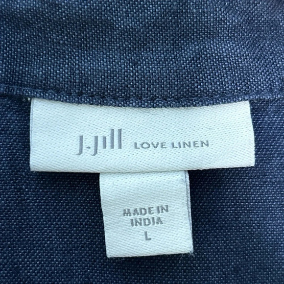J. Jill Navy Blue 100% Linen Shirt Jacket Button Down Lagenlook Shacket Size L - Picture 5 of 8
